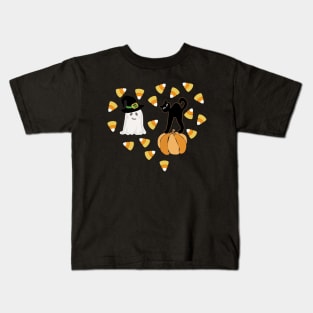 Halloween Heart Black Cat Ghost Candy Kids T-Shirt